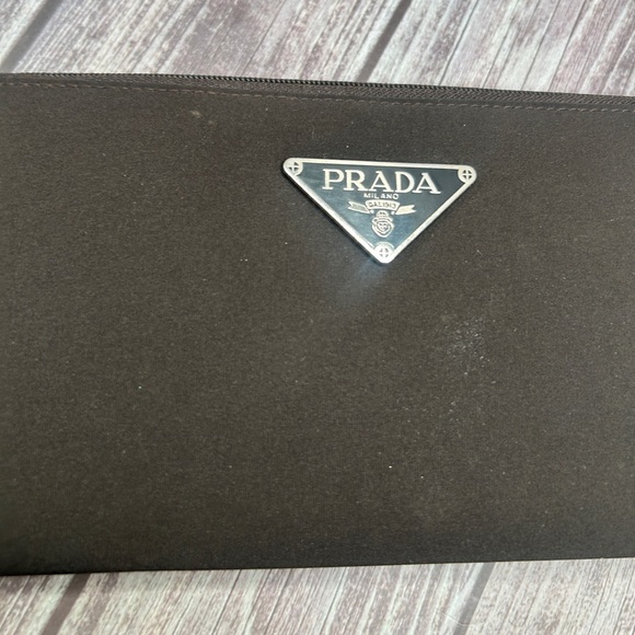 PRADA Tessuto Nylon & Saffiano Leather Zip Long Wallet Chocolate Brown - Picture 12 of 14